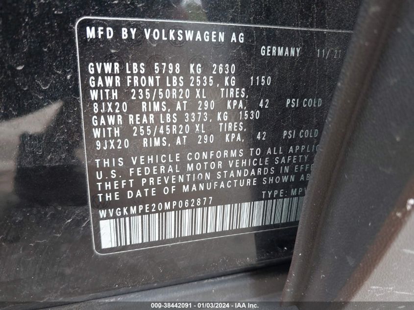 WVGKMPE20MP062877 2021 Volkswagen Id.4 Pro S