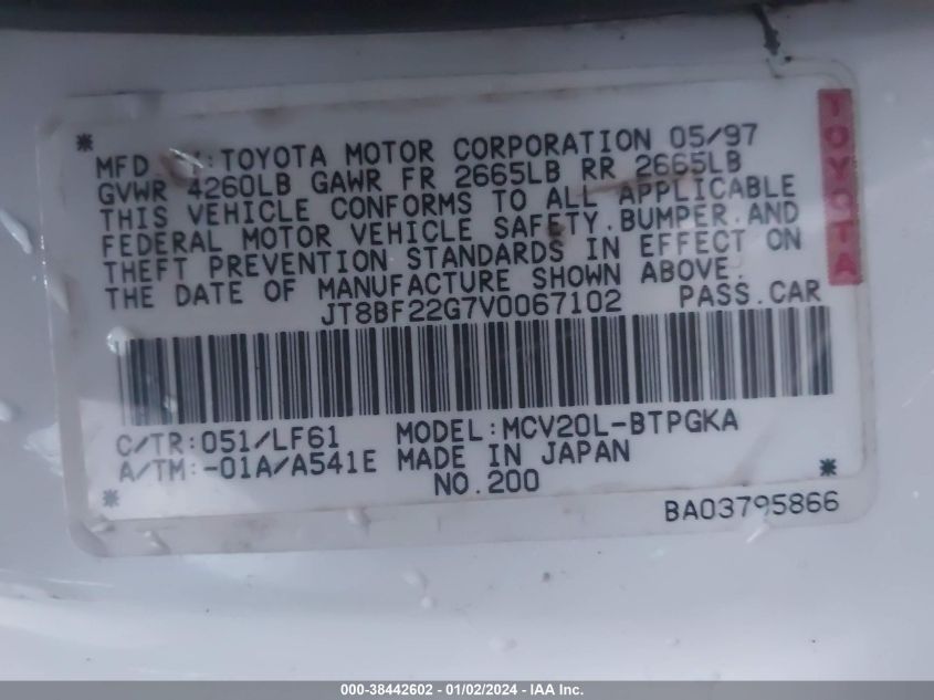 JT8BF22G7V0067102 1997 Lexus Es 300 Luxury Sport Sdn Base (A4)