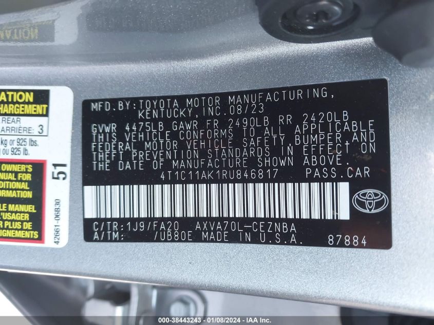 4T1C11AK1RU846817 2024 Toyota Camry Le