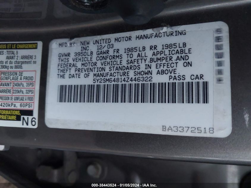 5Y2SM64814Z446322 2004 Pontiac Vibe