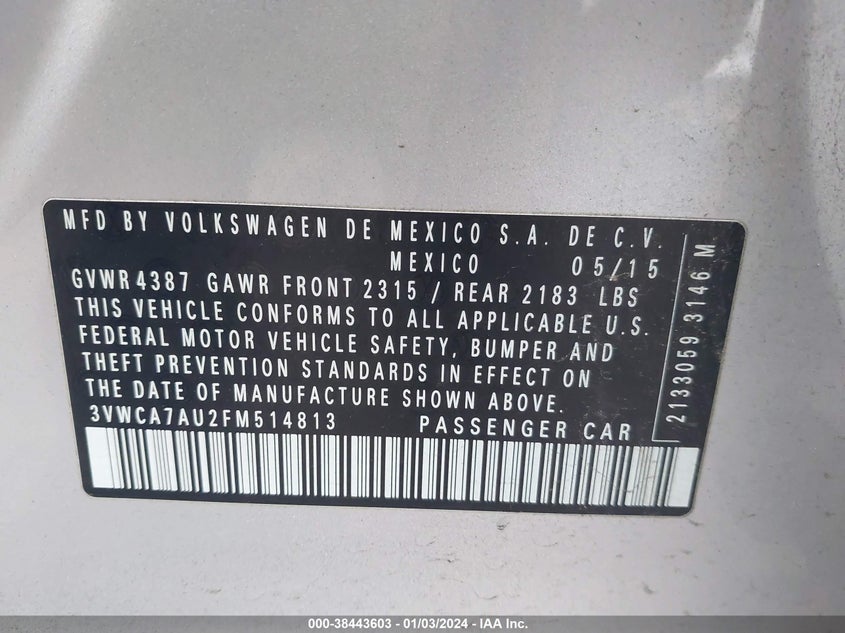 2015 VOLKSWAGEN GOLF SPORTWAGEN TDI S 4-DOOR - 3VWCA7AU2FM514813