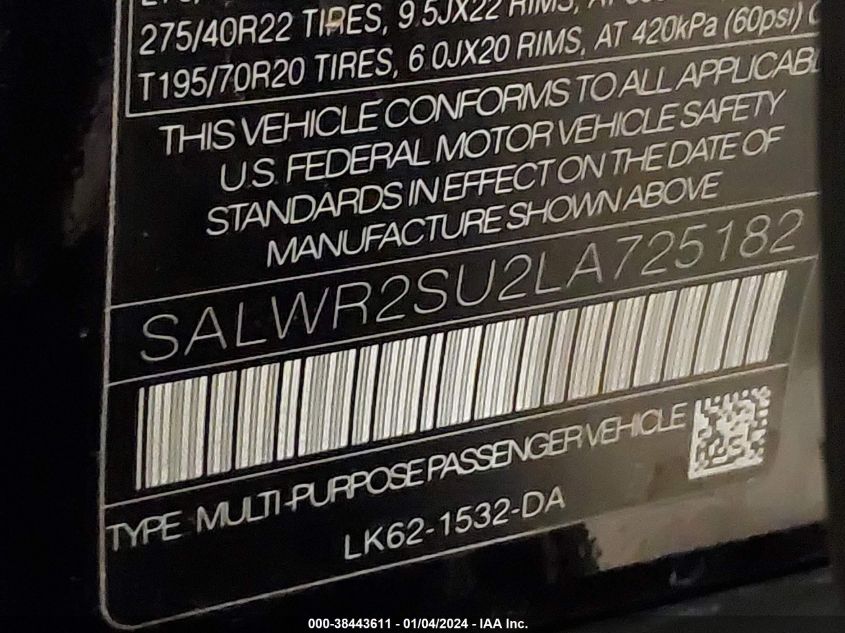 SALWR2SU2LA725182 2020 Land Rover Range Rover Sport Hse Mhev