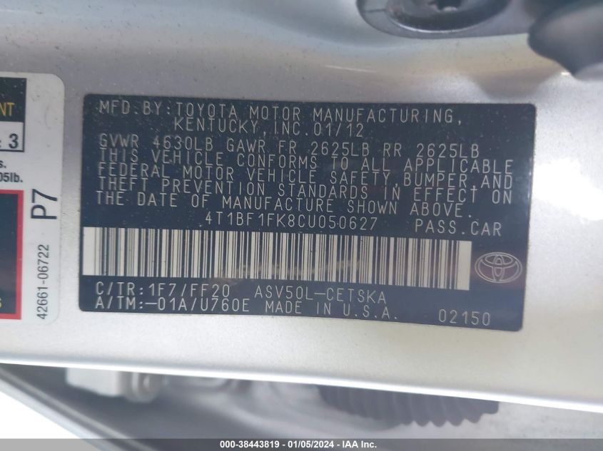 4T1BF1FK8CU050627 2012 Toyota Camry Se