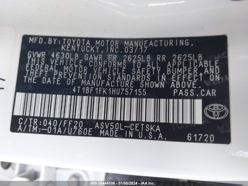 4T1BF1FK1HU757155 2017 Toyota Camry Se