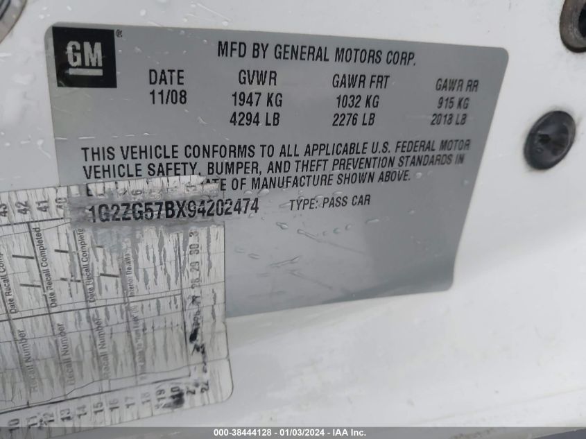 1G2ZG57BX94202474 2009 Pontiac G6