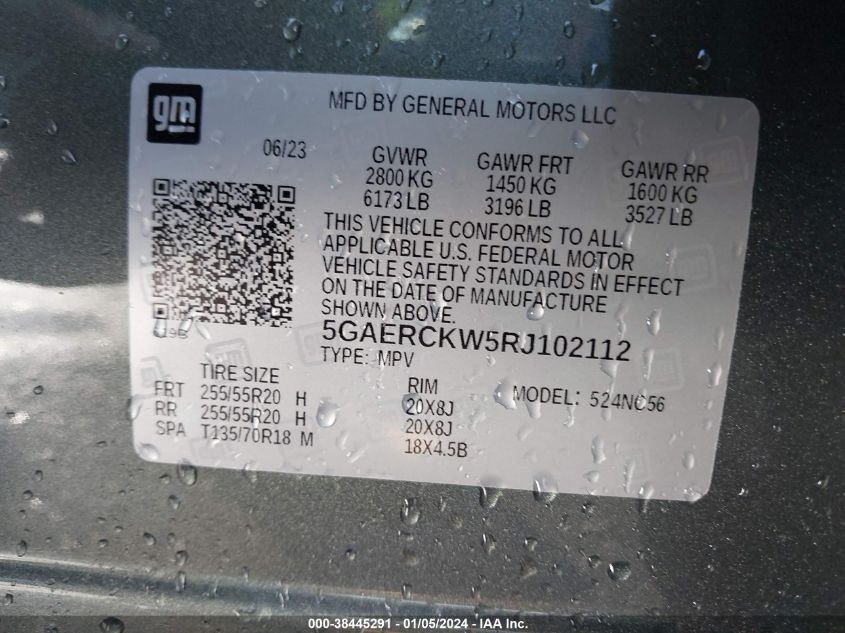 2024 Buick Enclave Premium Fwd VIN: 5GAERCKW5RJ102112 Lot: 38445291