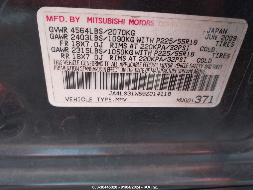 JA4LS31W59Z014118 2009 Mitsubishi Outlander Se