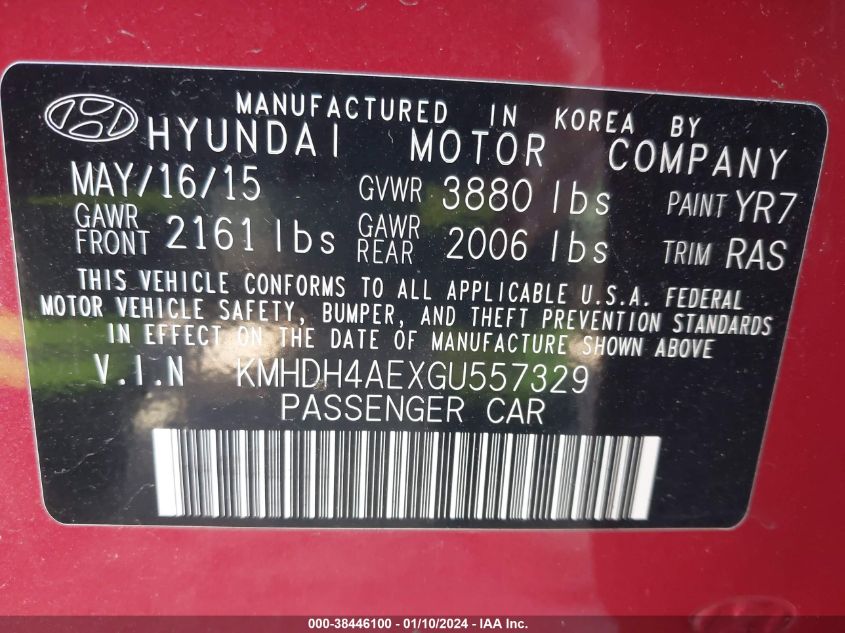 KMHDH4AEXGU557329 2016 Hyundai Elantra Se