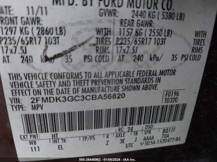 2FMDK3GC3CBA56820 2012 Ford Edge Se