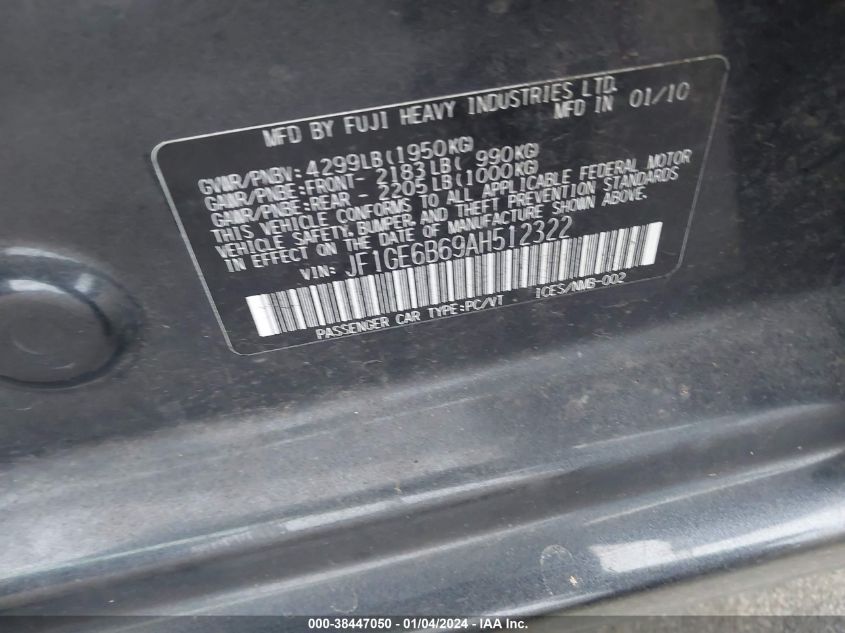 JF1GE6B69AH512322 2010 Subaru Impreza 2.5I Premium