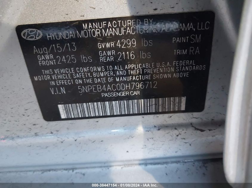 5NPEB4AC0DH796712 2013 Hyundai Sonata Gls