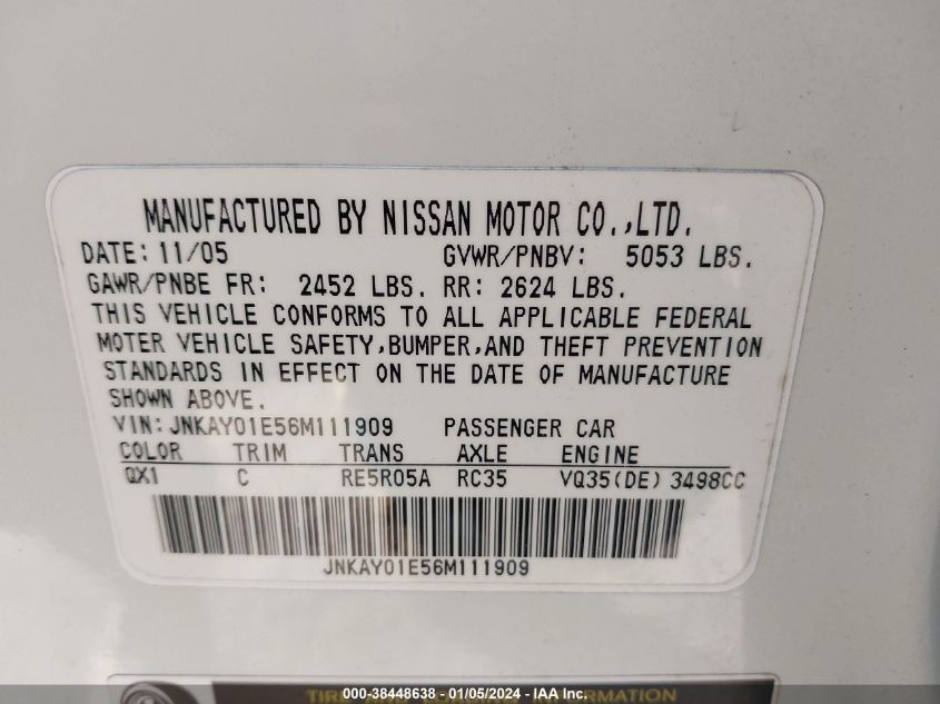 JNKAY01E56M111909 2006 Infiniti M35