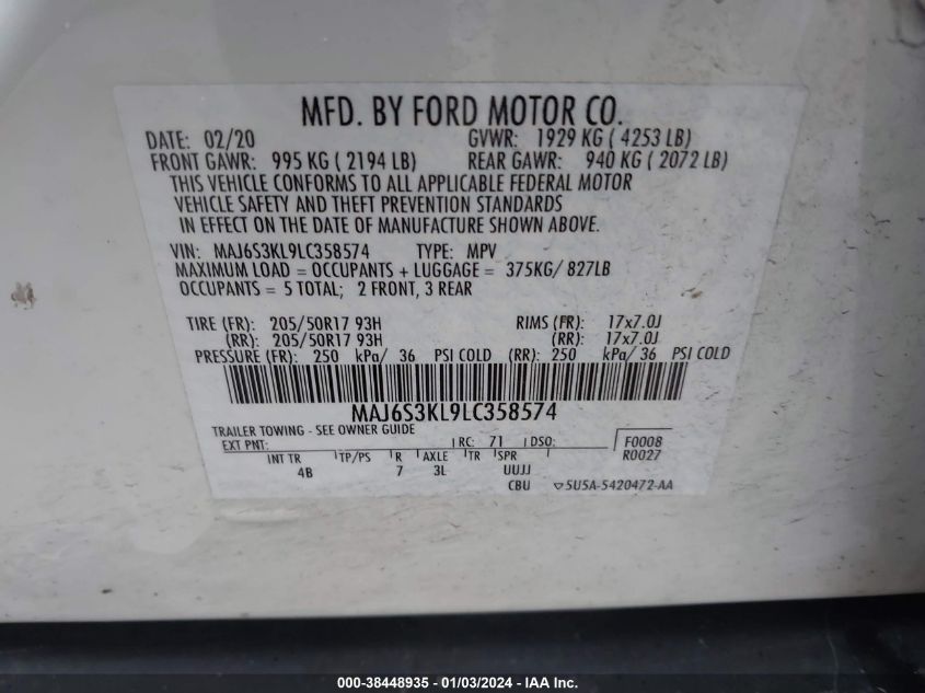 MAJ6S3KL9LC358574 2020 Ford Ecosport Titanium