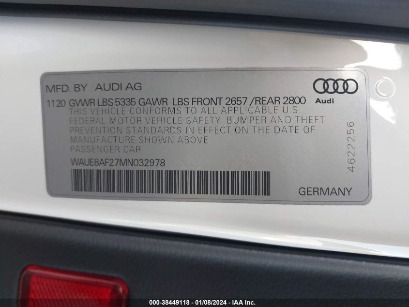 WAUE8AF27MN032978 2021 Audi A6 Premium Plus 45 Tfsi Quattro S Tronic