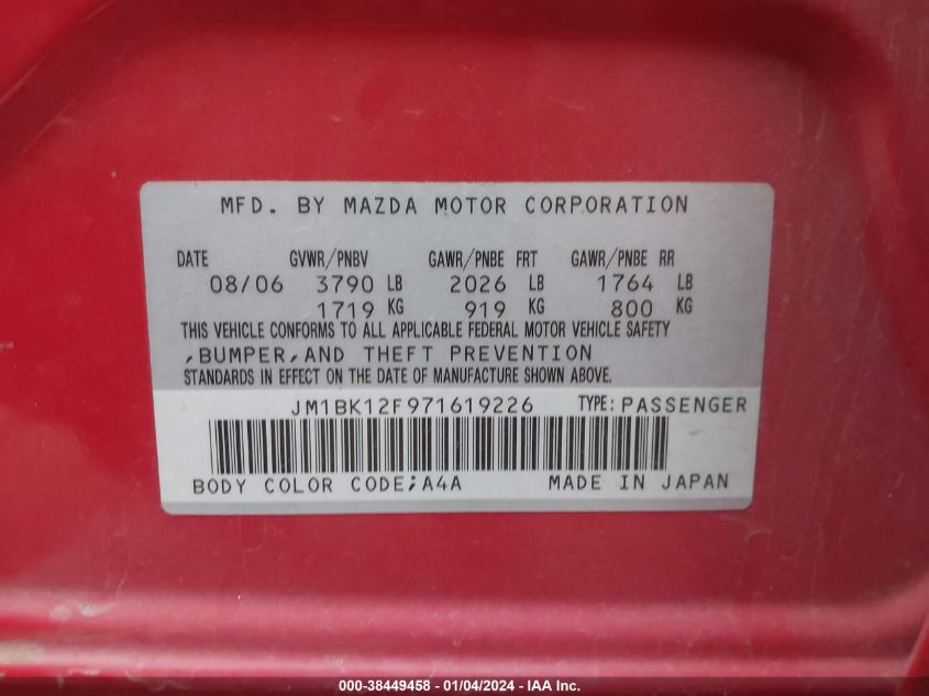 JM1BK12F971619226 2007 Mazda Mazda3 I Sport