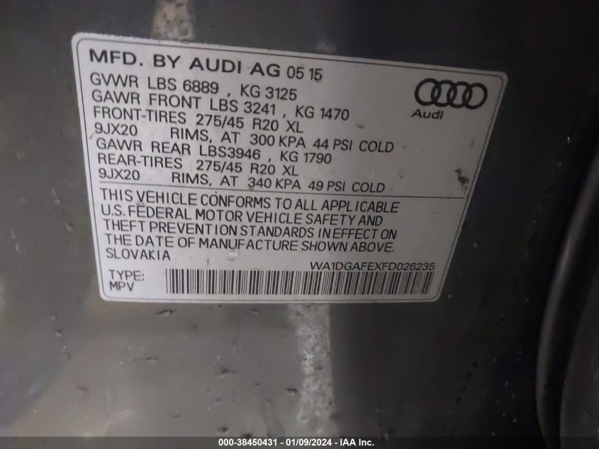 WA1DGAFEXFD026235 2015 Audi Q7 3.0T S Line Prestige