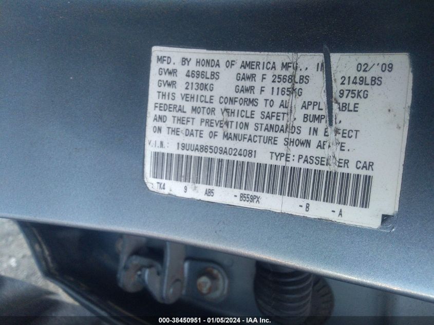 19UUA86509A024081 2009 Acura Tl 3.5