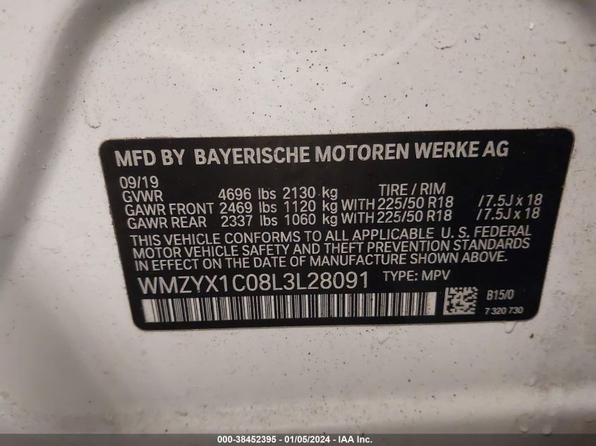 2020 Mini Countryman Cooper S VIN: WMZYX1C08L3L28091 Lot: 38452395