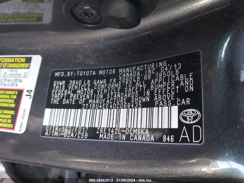 2T1BU4EE4DC068435 2013 Toyota Corolla S