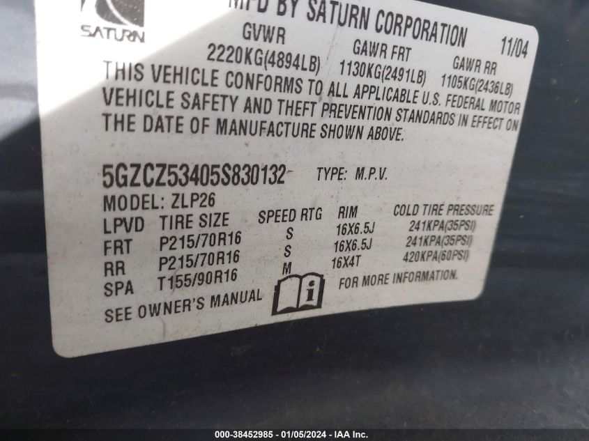 5GZCZ53405S830132 2005 Saturn Vue V6