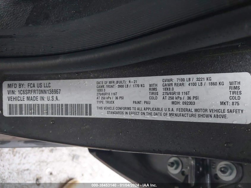 1C6SRFRT0NN136967 2022 RAM 1500 photo no. 9