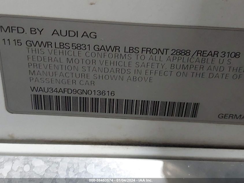 WAU34AFD9GN013616 2016 Audi A8 L 3.0T