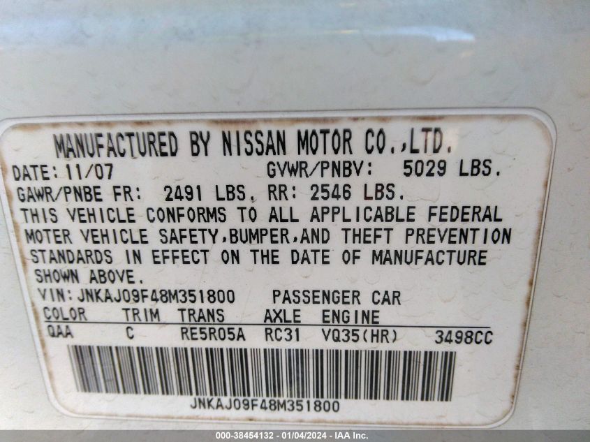 JNKAJ09F48M351800 2008 Infiniti Ex35 Journey