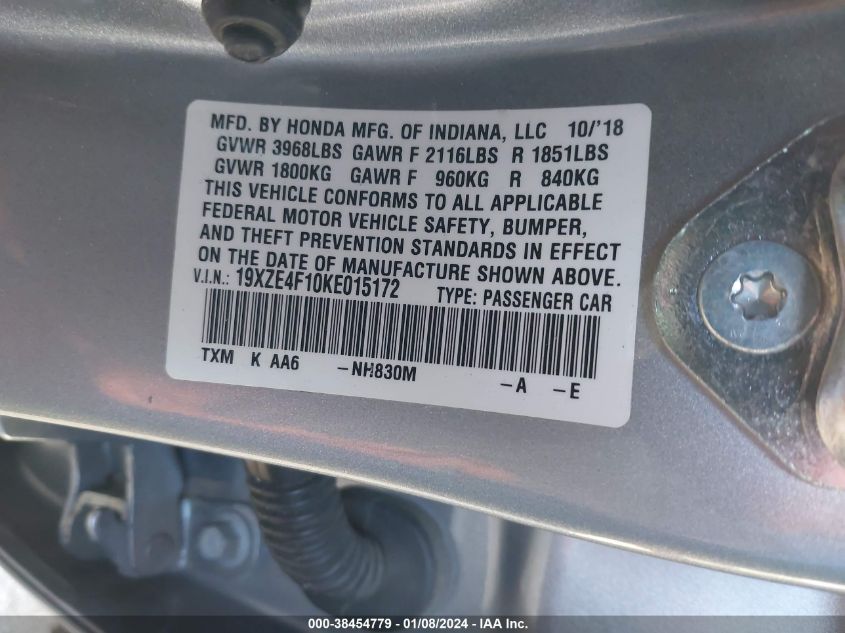 19XZE4F10KE015172 2019 Honda Insight Lx