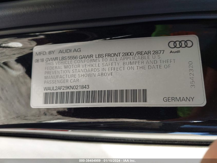 WAUL2AF29KN021843 2019 Audi A6 55 Premium