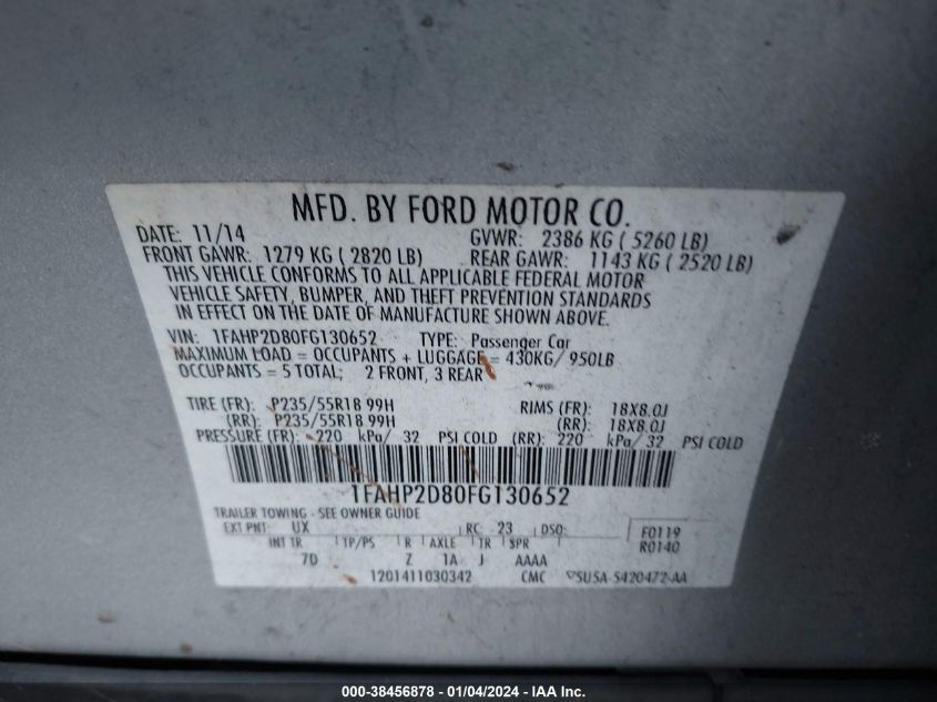 1FAHP2D80FG130652 2015 Ford Taurus Se