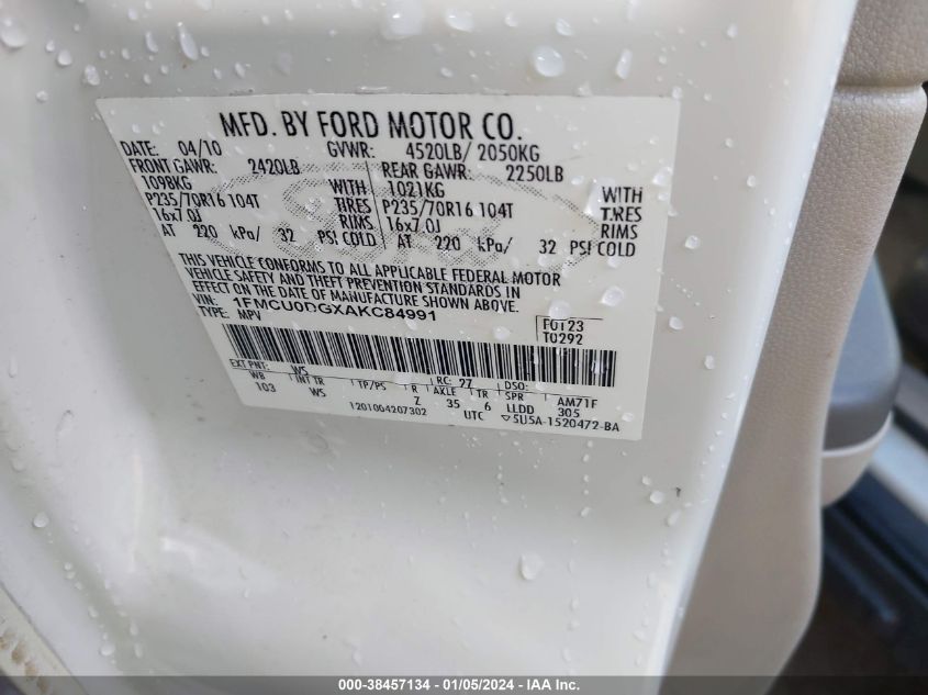 1FMCU0DGXAKC84991 2010 Ford Escape Xlt