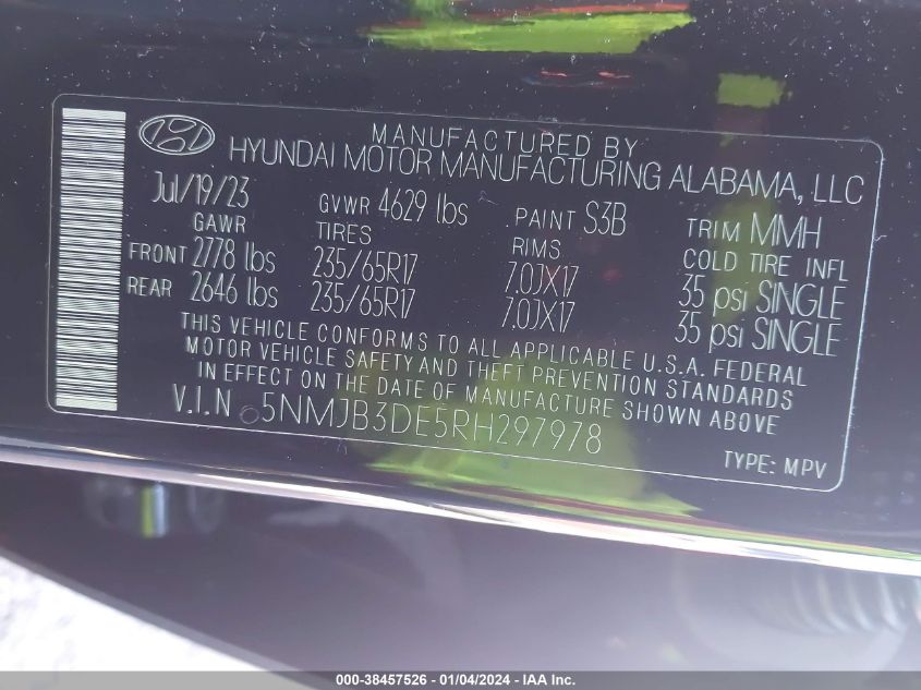 5NMJB3DE5RH297978 2024 Hyundai Tucson Sel