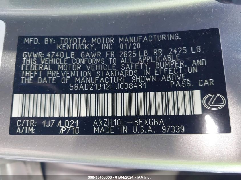 58AD21B12LU008481 2020 Lexus Es 300H