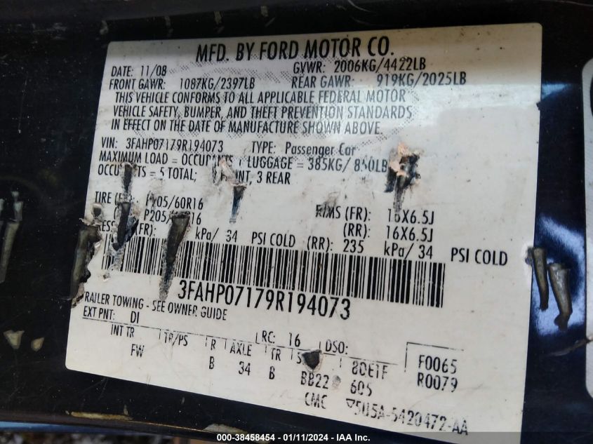 3FAHP07179R194073 2009 Ford Fusion Se