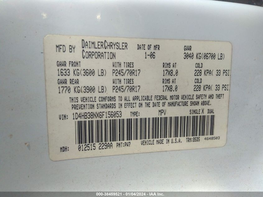 1D4HB38NX6F156053 2006 Dodge Durango Sxt