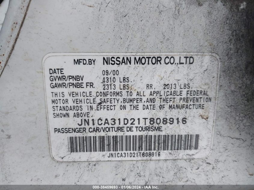 JN1CA31D21T808916 2001 Nissan Maxima Gxe