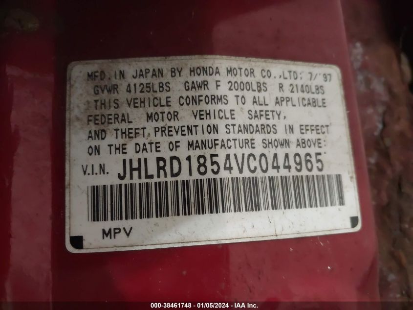 JHLRD1854VC044965 1997 Honda Cr-V Base (A4)/Base Abs (A4)