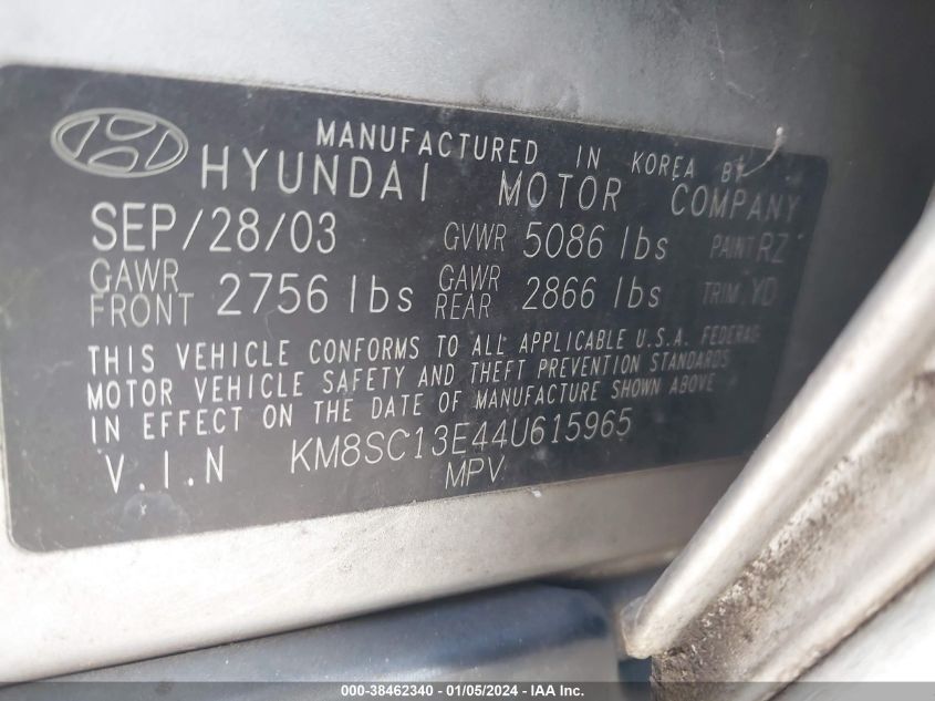 KM8SC13E44U615965 2004 Hyundai Santa Fe Gls/Lx