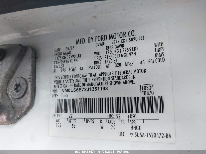 NM0LS6E72J1351193 2018 Ford Transit Connect Xl