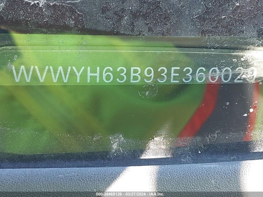 2003 Volkswagen Passat Glx VIN: WVWYH63B93E360029 Lot: 38465126