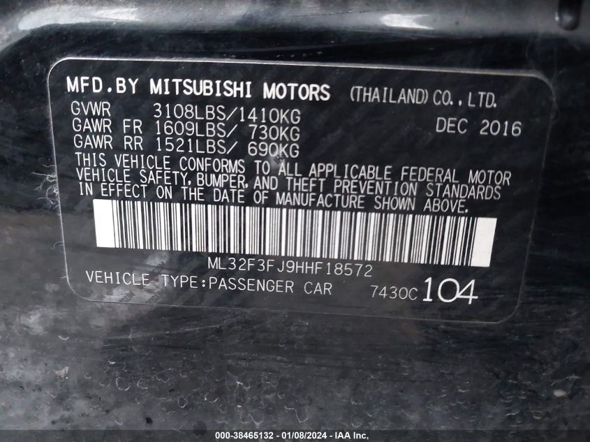 ML32F3FJ9HHF18572 2017 Mitsubishi Mirage G4 Es