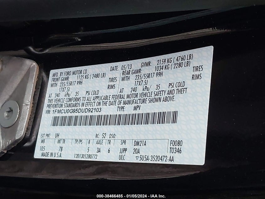 1FMCU0G95DUD92103 2013 Ford Escape Se