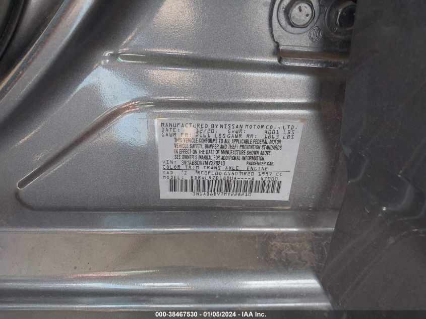 2021 Nissan Sentra Sr Xtronic Cvt VIN: 3N1AB8DV7MY228210 Lot: 38467530