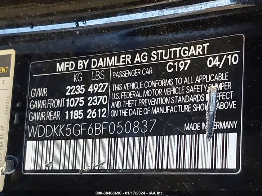 WDDKK5GF6BF050837 2011 Mercedes-Benz E 350