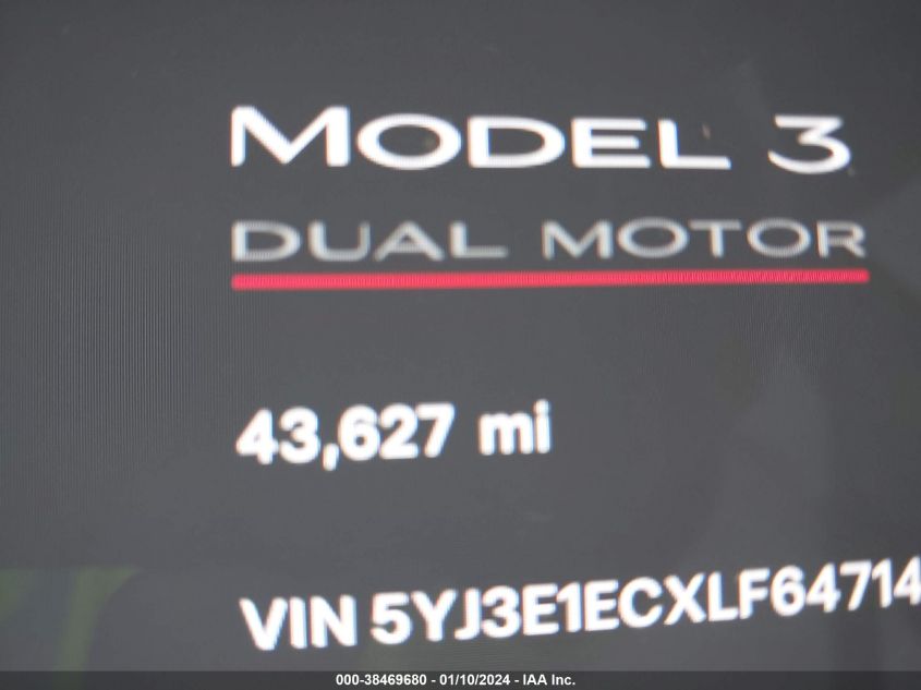 2020 Tesla Model 3 Performance Dual Motor All-Wheel Drive VIN: 5YJ3E1ECXLF647146 Lot: 38469680