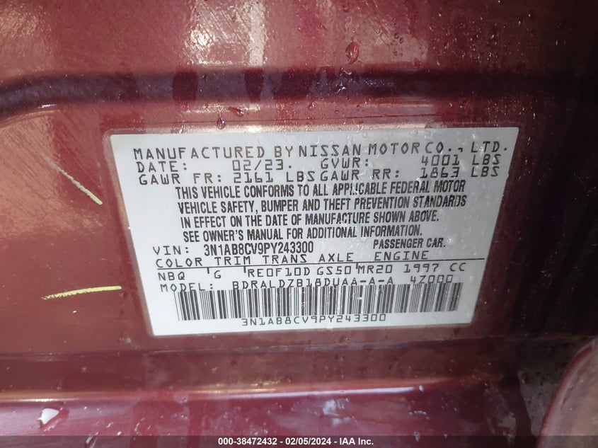 VIN 3N1AB8CV9PY243300 2023 NISSAN SENTRA SV XTRONIC CVT