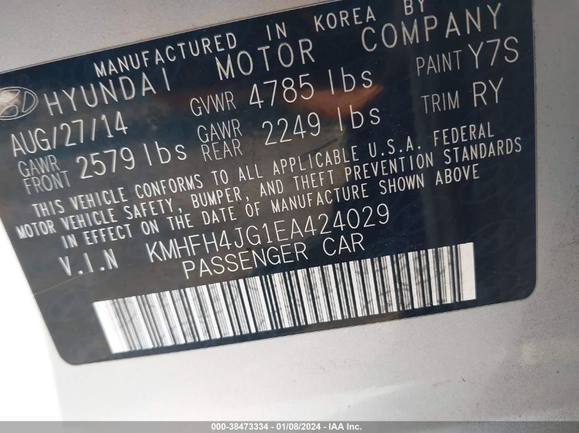 KMHFH4JG1EA424029 2014 Hyundai Azera Limited