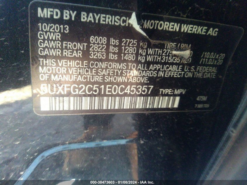 VIN 5UXFG2C51E0C45357 2014 BMW X6, Xdrive35I no.9