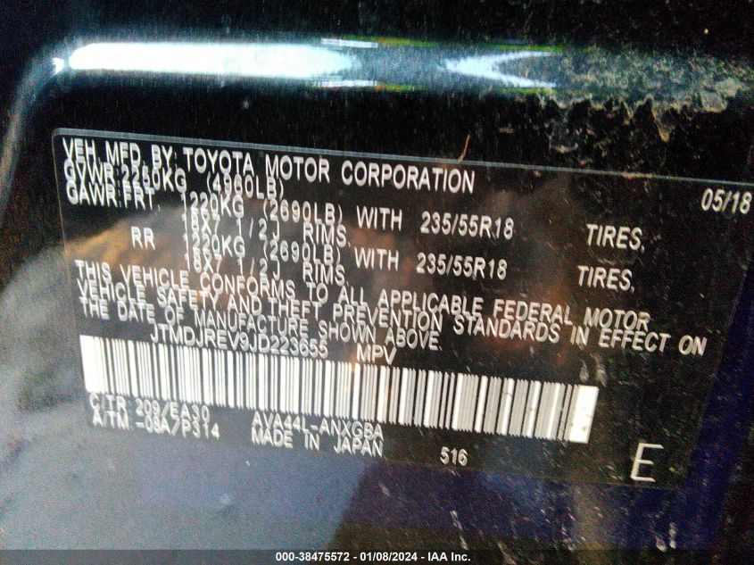 JTMDJREV9JD223655 2018 Toyota Rav4 Hybrid Limited