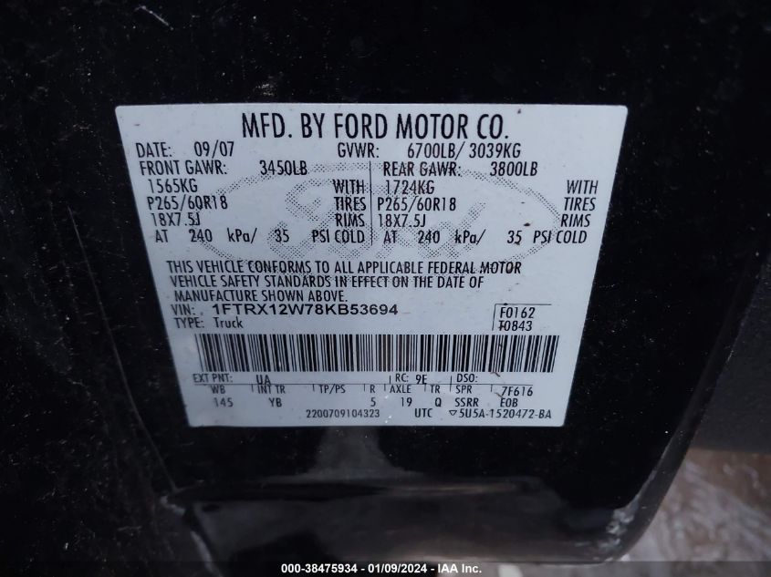 1FTRX12W78KB53694 2008 Ford F-150 Stx/Xl/Xlt